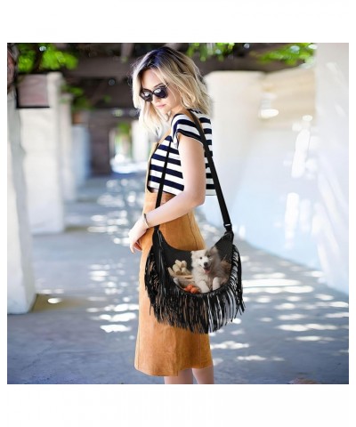 Women's Fringe Crossbody Tassel Purse White Happy Dog Hobo Shoulder Bags Crossbody Handbag with Adjustable Shoulder Straps $1...