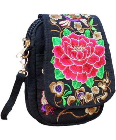 Chic Women Embroidered Canvas Shoulder Bag Ladies Small Crossbody Bags Multi-Function Bohemian Handbag Red Peony $23.46 Shoul...