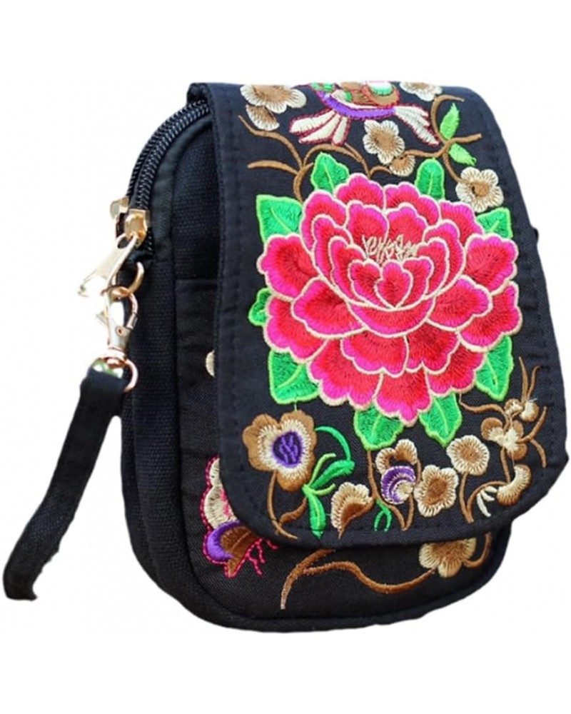 Chic Women Embroidered Canvas Shoulder Bag Ladies Small Crossbody Bags Multi-Function Bohemian Handbag Red Peony $23.46 Shoul...