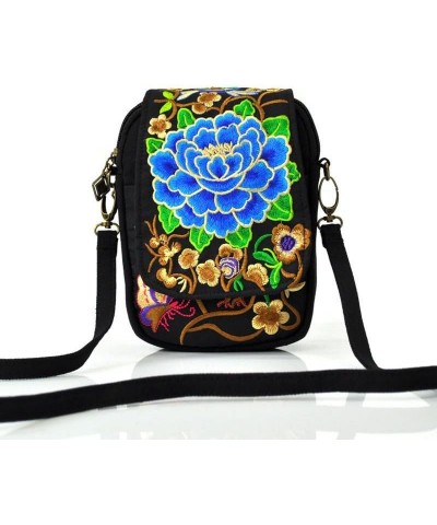 Chic Women Embroidered Canvas Shoulder Bag Ladies Small Crossbody Bags Multi-Function Bohemian Handbag Red Peony $23.46 Shoul...