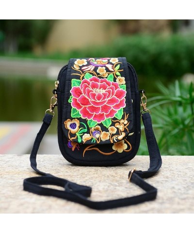 Chic Women Embroidered Canvas Shoulder Bag Ladies Small Crossbody Bags Multi-Function Bohemian Handbag Red Peony $23.46 Shoul...