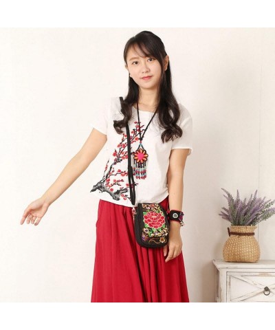 Chic Women Embroidered Canvas Shoulder Bag Ladies Small Crossbody Bags Multi-Function Bohemian Handbag Red Peony $23.46 Shoul...