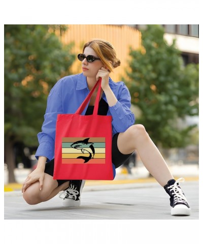 Neon Sign Home Decor Gift Idea for Shark Lovers Men Women Navy Black Multicolor Canvas Tote Bag $15.07 Totes