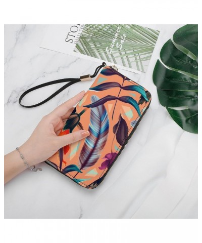 Tropical Flower Plant Leaf Pattern Zip Coin Pocket Leather Wallet Vertical Long Wallet for Men Woman With Credit Card Holder ...