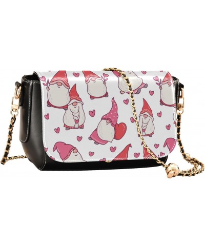 Valentines Crossbody Handbag Lovely Gnome Pink Heart PU Leather Shoulder Bag Sturdy Travel Pouch Compact Chic Bag for Women E...