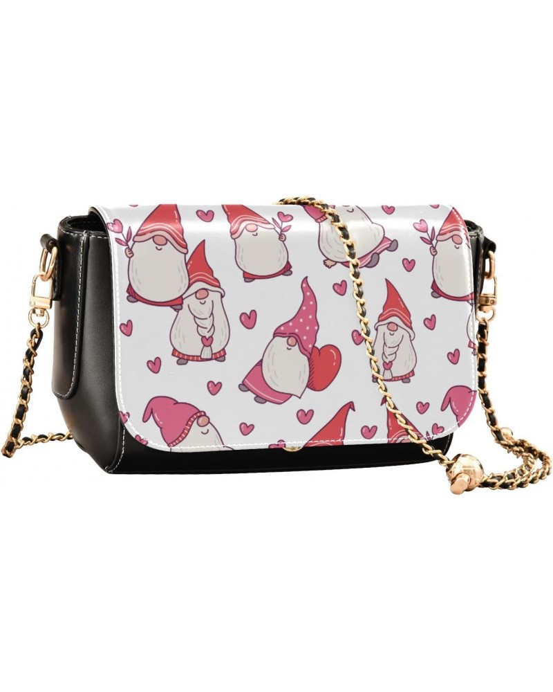 Valentines Crossbody Handbag Lovely Gnome Pink Heart PU Leather Shoulder Bag Sturdy Travel Pouch Compact Chic Bag for Women E...