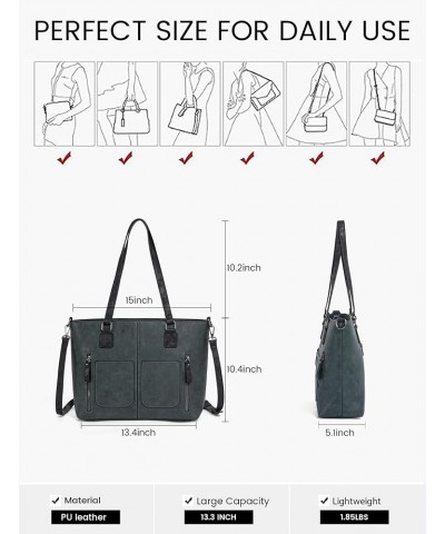 Purses Tote Bag for Women, Handbags Large Shoulder Bag, Leather Work Bags with Multi-Pockets, Designer Hobo Satchel Dark Gree...