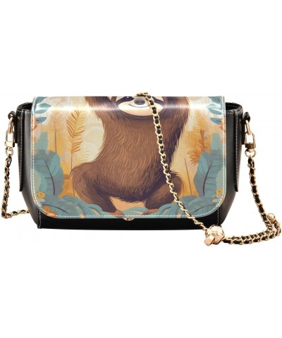 Cute Sloth Leather Crossbody Bag for Women Small Handbag with Chain Strap, Flip-Top Crossbody Purse $18.40 Crossbody Bags