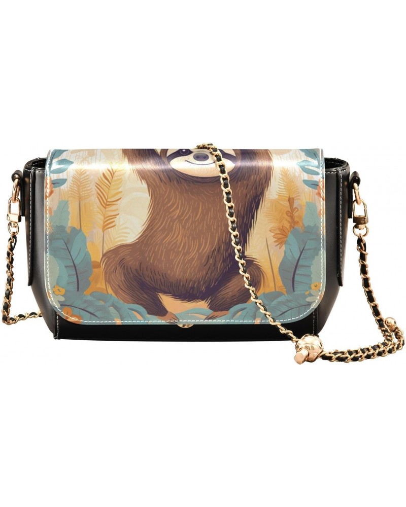 Cute Sloth Leather Crossbody Bag for Women Small Handbag with Chain Strap, Flip-Top Crossbody Purse $18.40 Crossbody Bags