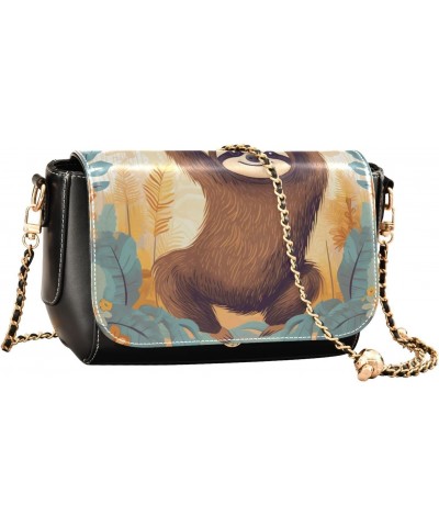 Cute Sloth Leather Crossbody Bag for Women Small Handbag with Chain Strap, Flip-Top Crossbody Purse $18.40 Crossbody Bags