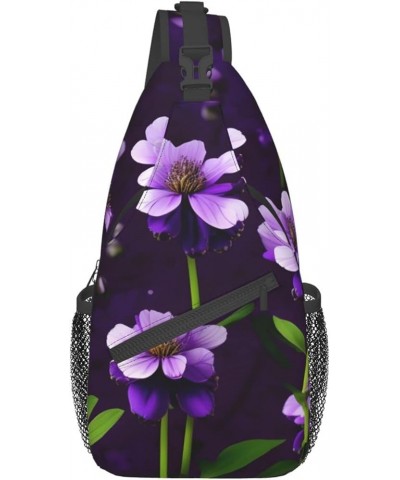 Blue Odonata Pattern Crossbody Bag Chest Shoulder Bag Small Casual Backpack Suitable For Women Men Hiking Blooming Purple Flo...