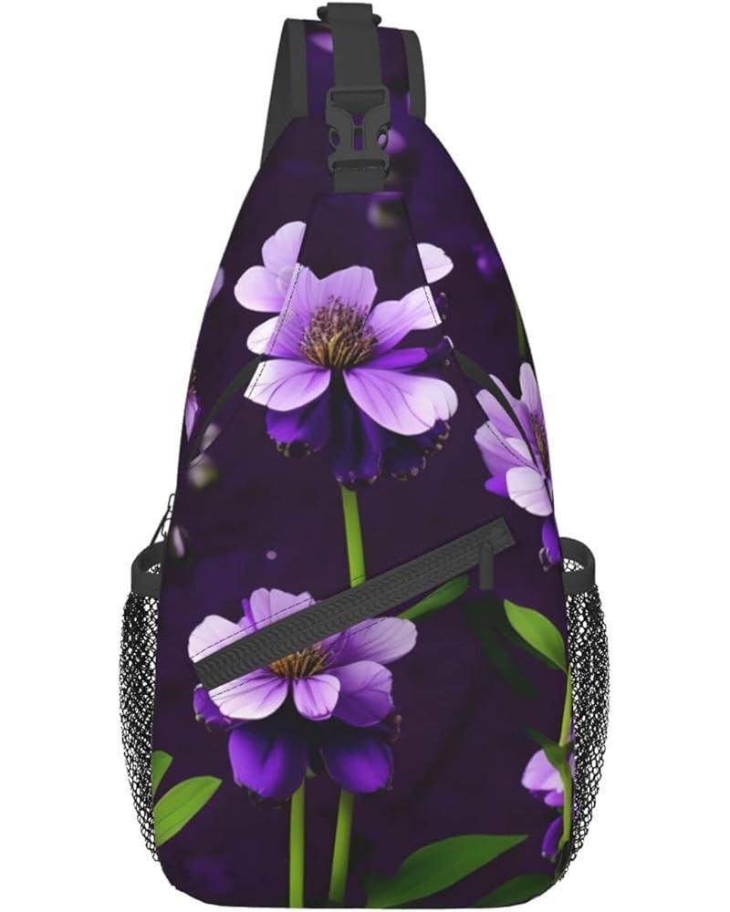 Blue Odonata Pattern Crossbody Bag Chest Shoulder Bag Small Casual Backpack Suitable For Women Men Hiking Blooming Purple Flo...