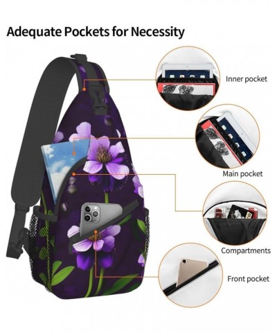 Blue Odonata Pattern Crossbody Bag Chest Shoulder Bag Small Casual Backpack Suitable For Women Men Hiking Blooming Purple Flo...