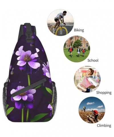 Blue Odonata Pattern Crossbody Bag Chest Shoulder Bag Small Casual Backpack Suitable For Women Men Hiking Blooming Purple Flo...