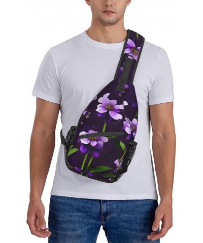 Blue Odonata Pattern Crossbody Bag Chest Shoulder Bag Small Casual Backpack Suitable For Women Men Hiking Blooming Purple Flo...