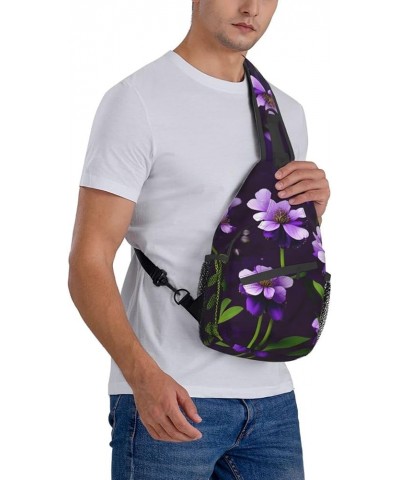 Blue Odonata Pattern Crossbody Bag Chest Shoulder Bag Small Casual Backpack Suitable For Women Men Hiking Blooming Purple Flo...