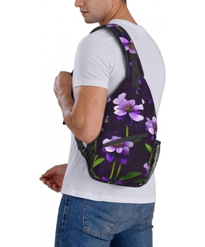 Blue Odonata Pattern Crossbody Bag Chest Shoulder Bag Small Casual Backpack Suitable For Women Men Hiking Blooming Purple Flo...