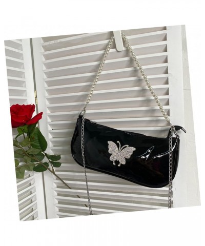 1pc Butterfly Rhinestone Pearl Shoulder Bag Black Chain Purse Womens Wallet Hand Bag for Womens Leather Purse Ladies Hand Bag...