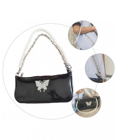 1pc Butterfly Rhinestone Pearl Shoulder Bag Black Chain Purse Womens Wallet Hand Bag for Womens Leather Purse Ladies Hand Bag...