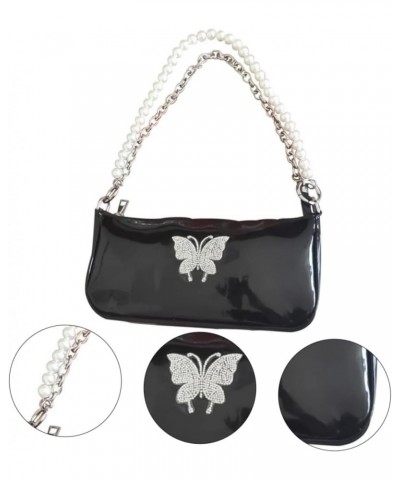 1pc Butterfly Rhinestone Pearl Shoulder Bag Black Chain Purse Womens Wallet Hand Bag for Womens Leather Purse Ladies Hand Bag...