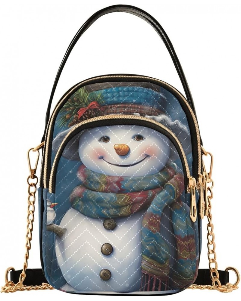 Lemon Slices on Blue Crossbody Bags for Women Chain Crossbody Bag Snowman With Hat and Scarf $14.40 Shoulder Bags