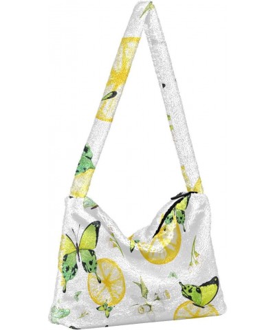 Fruit Women Boho Handbag Lemon Slice Flower Butterfly Underarm Bag Tote Bag Shoulder Bag Crossbody Bag Fluffy Cell Phone Purs...