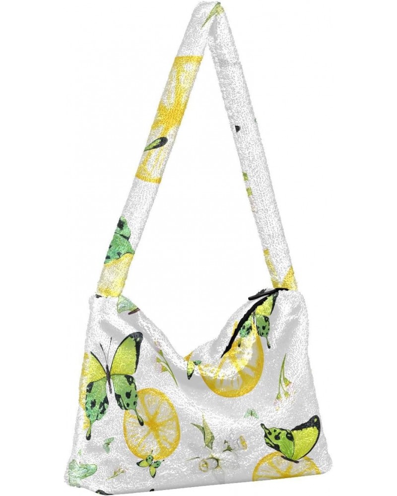 Fruit Women Boho Handbag Lemon Slice Flower Butterfly Underarm Bag Tote Bag Shoulder Bag Crossbody Bag Fluffy Cell Phone Purs...