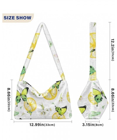 Fruit Women Boho Handbag Lemon Slice Flower Butterfly Underarm Bag Tote Bag Shoulder Bag Crossbody Bag Fluffy Cell Phone Purs...