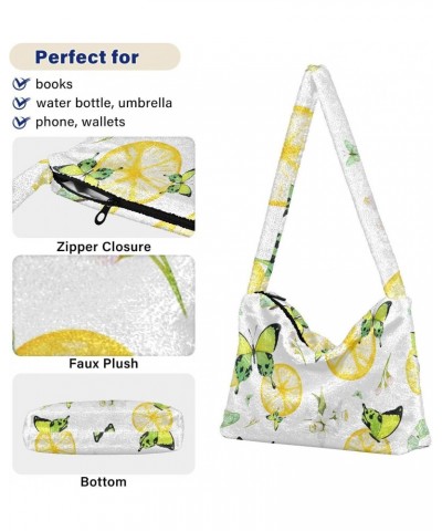 Fruit Women Boho Handbag Lemon Slice Flower Butterfly Underarm Bag Tote Bag Shoulder Bag Crossbody Bag Fluffy Cell Phone Purs...