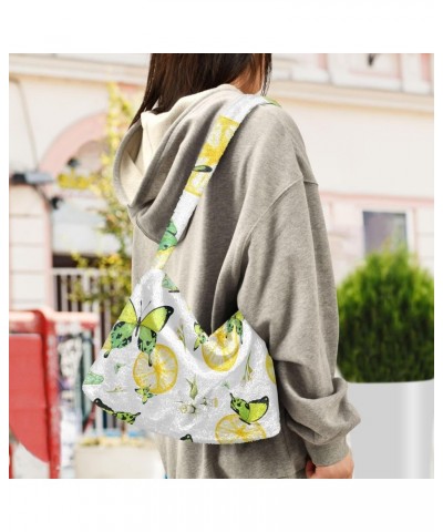 Fruit Women Boho Handbag Lemon Slice Flower Butterfly Underarm Bag Tote Bag Shoulder Bag Crossbody Bag Fluffy Cell Phone Purs...