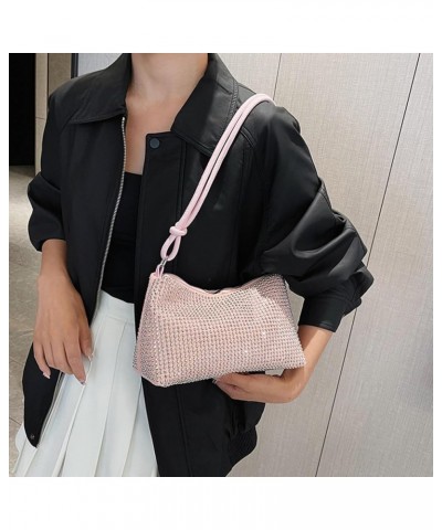 Light diamond bag fashion simple shoulder underarm bag leisure commute small square bag Beige Pink $22.68 Totes