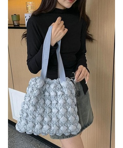 Trendy Cloud Bag for Women Puffer Quilted Hobo Shoulder Bag Satchel Purse Tote Handbag Large Capacity Blue Grey $17.18 Totes