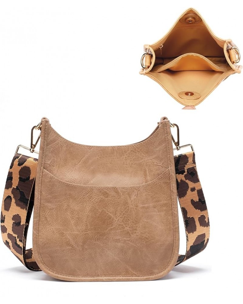 Women Crossbody Handbag Retro Vegan Leather Messenger Bag with Romovable Leopard Shoulder Strap New Mustard Small $5.54 Cross...