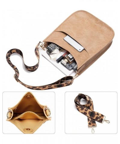 Women Crossbody Handbag Retro Vegan Leather Messenger Bag with Romovable Leopard Shoulder Strap New Mustard Small $5.54 Cross...