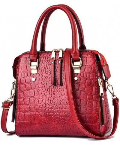 Crocodile Pattern Crossbody Single Shoulder Bag Fashion Women Handbag Solid Color Small Square Satchel Red $16.74 Satchels