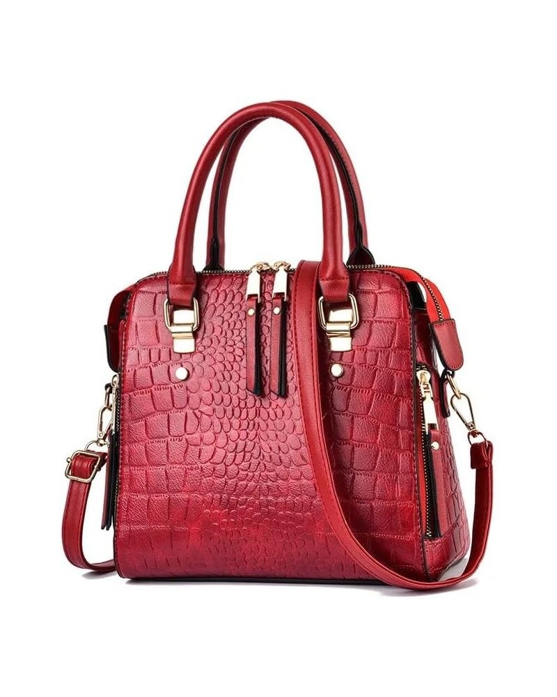 Crocodile Pattern Crossbody Single Shoulder Bag Fashion Women Handbag Solid Color Small Square Satchel Red $16.74 Satchels