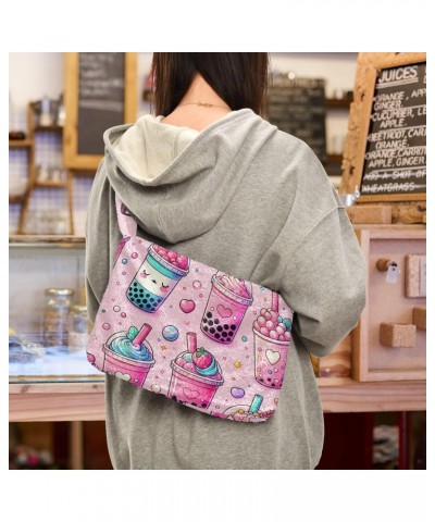 Ladies Soft Plush Underarm Bag Pink-milk-tea Fluffy Shoulder Bag Women Furry Purse Handbag $16.95 Shoulder Bags