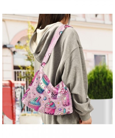 Ladies Soft Plush Underarm Bag Pink-milk-tea Fluffy Shoulder Bag Women Furry Purse Handbag $16.95 Shoulder Bags