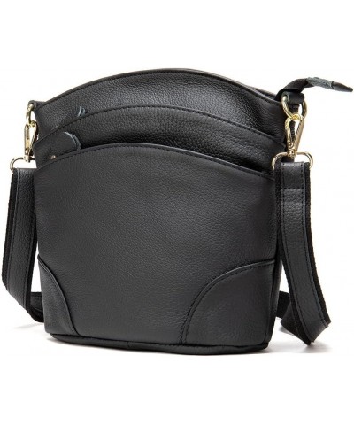 Women Cowhide Leather Crossbody Bag Portable Handbag Multi Pocket Shoulder Purse Black $28.78 Crossbody Bags