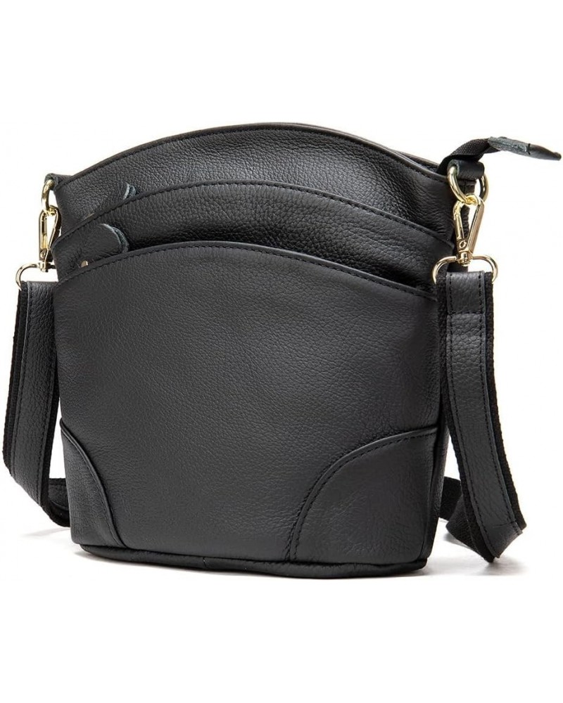 Women Cowhide Leather Crossbody Bag Portable Handbag Multi Pocket Shoulder Purse Black $28.78 Crossbody Bags