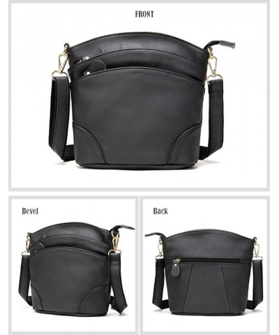 Women Cowhide Leather Crossbody Bag Portable Handbag Multi Pocket Shoulder Purse Black $28.78 Crossbody Bags