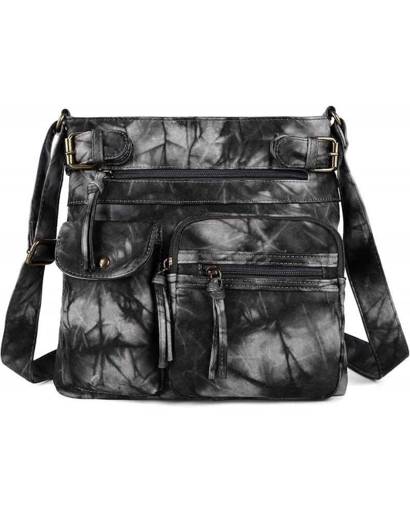 Crossbody Bags for Women Washed Leather Shoulder Bags Multi Pocket Soft Hobo Purses and Medium Handbags 1black Grey $17.00 Cr...