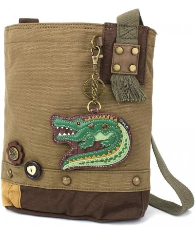 Patch Cross-Body Women Handbag, Canvas Messenger Bag - Olive Alligator - Olive $30.09 Crossbody Bags