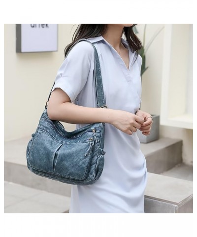 Hobo Purse for Women Leather Tote Handbag Vintage Shoulder Bag Multi-pockets Crossbody Satchel Casual Top Handle Bag Blue $20...