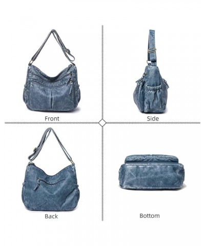 Hobo Purse for Women Leather Tote Handbag Vintage Shoulder Bag Multi-pockets Crossbody Satchel Casual Top Handle Bag Blue $20...