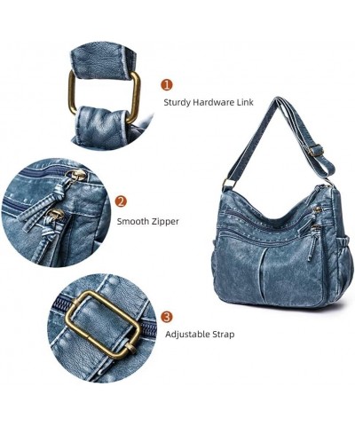 Hobo Purse for Women Leather Tote Handbag Vintage Shoulder Bag Multi-pockets Crossbody Satchel Casual Top Handle Bag Blue $20...