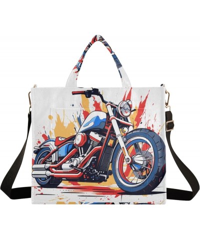 Corduroy Tote Bag Watercolor Vehicle Motorcycle Women Crossbody Bag with Detachable and Adjustable Shoulder Strap Multicolor ...