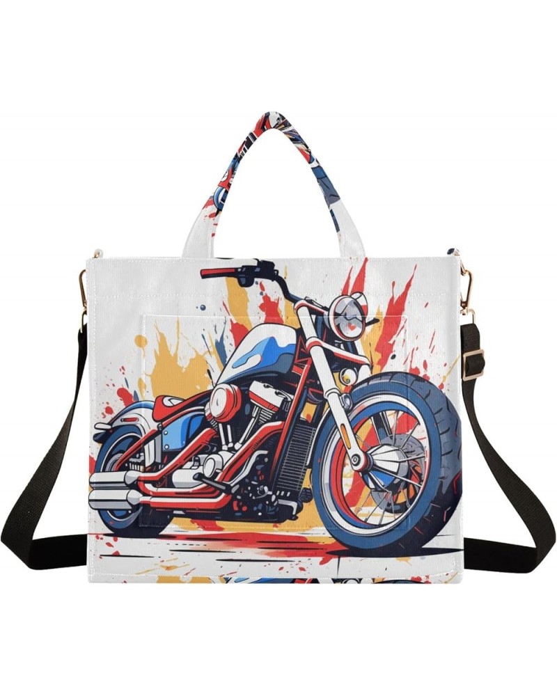 Corduroy Tote Bag Watercolor Vehicle Motorcycle Women Crossbody Bag with Detachable and Adjustable Shoulder Strap Multicolor ...