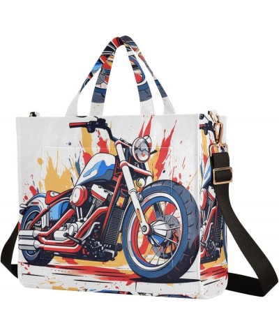 Corduroy Tote Bag Watercolor Vehicle Motorcycle Women Crossbody Bag with Detachable and Adjustable Shoulder Strap Multicolor ...