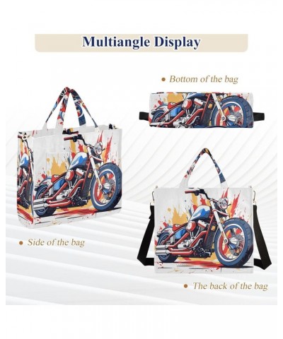 Corduroy Tote Bag Watercolor Vehicle Motorcycle Women Crossbody Bag with Detachable and Adjustable Shoulder Strap Multicolor ...